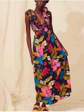 SAYLOR tropical Floral Ruffled Strap Maxi Dress